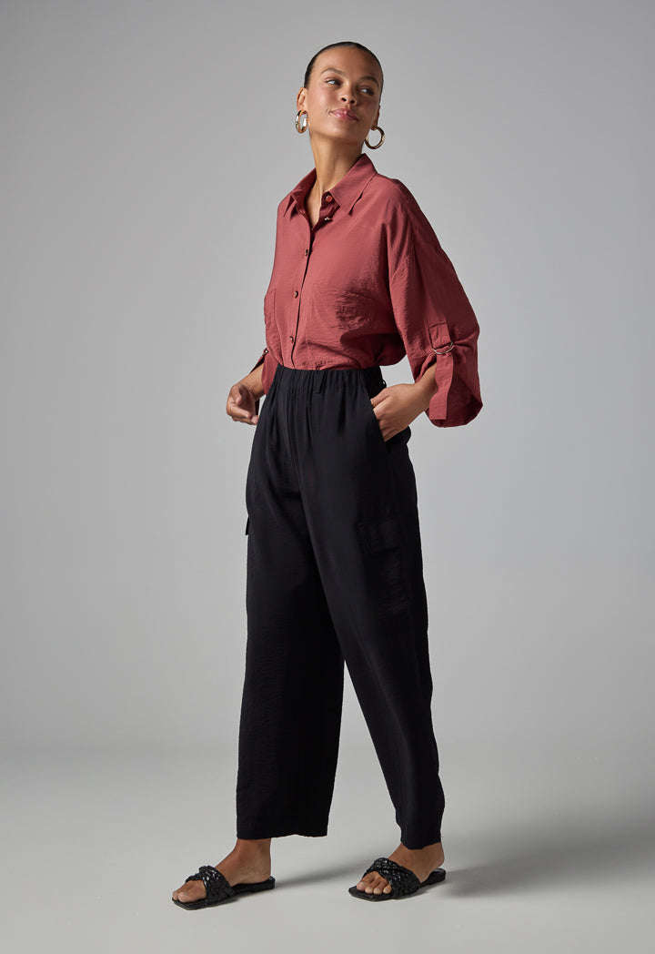 Choice Crinkled Elasticated Waist Trousers Black