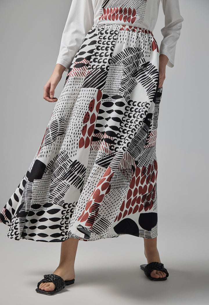 Choice Abstract Print Midi Skirt Multi Color