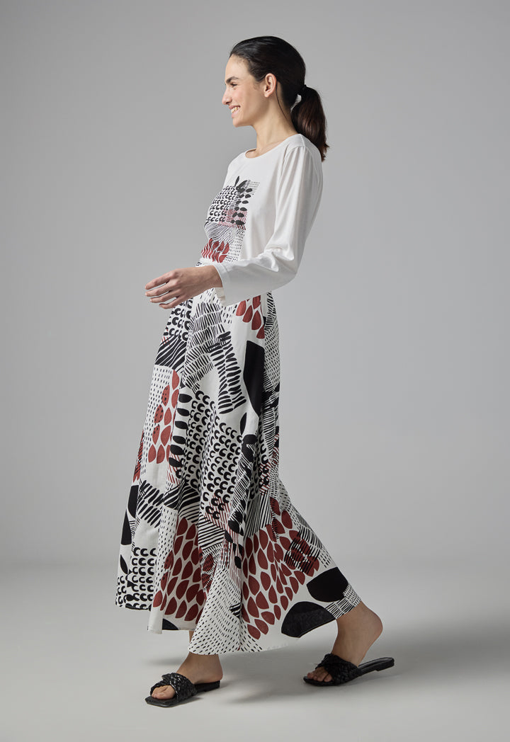 Choice Abstract Print Midi Skirt Multi Color