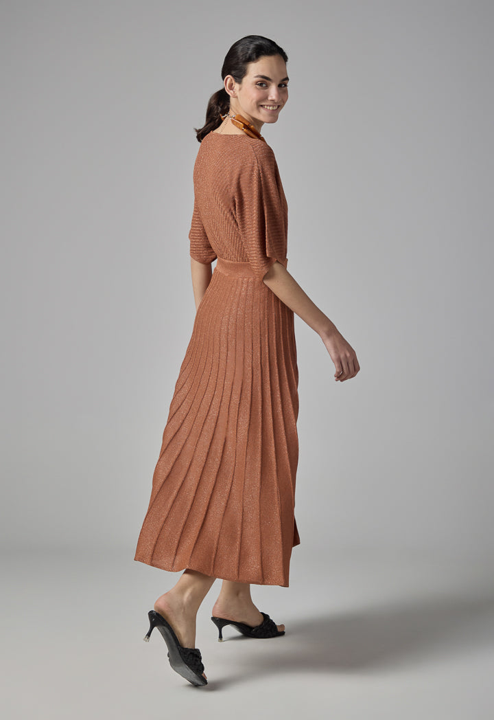 Choice Pleated Lurex Maxi Skirt Brick