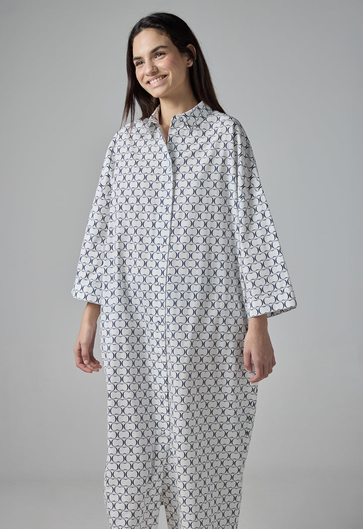 Choice Monogram Print Shirt Dress Navy-White