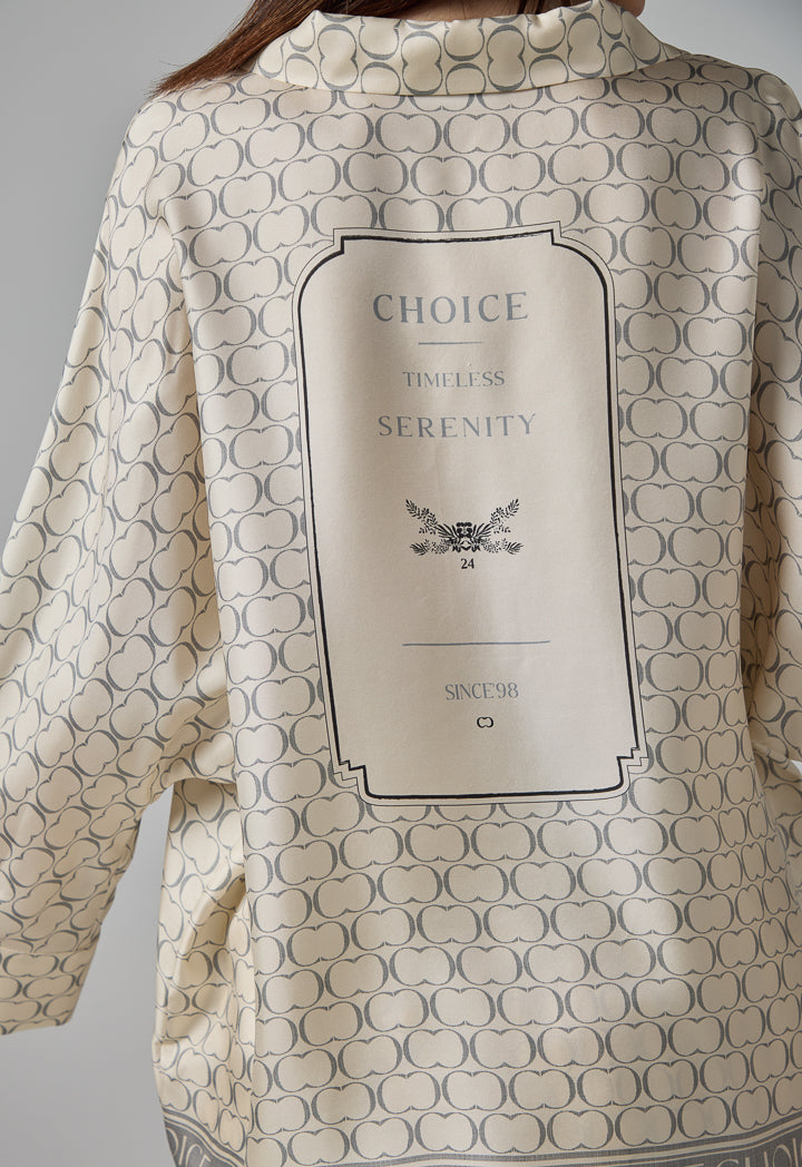 Choice Monogram Print Kimono Sleeves Shirt Beige