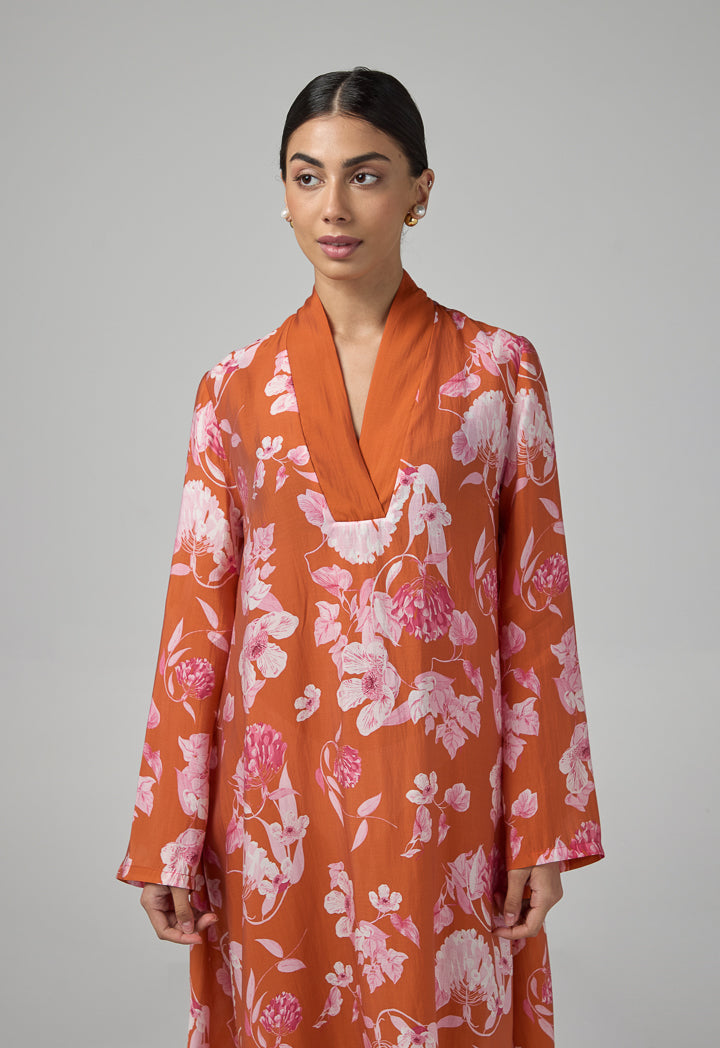 Choice Floral Printed V-Neck Dress Multi Color
