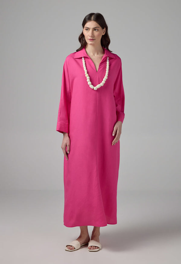 Choice Solid Belted Maxi Dress Fuchsia