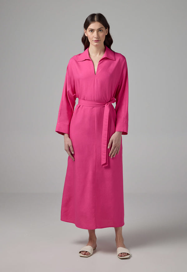 Choice Solid Belted Maxi Dress Fuchsia