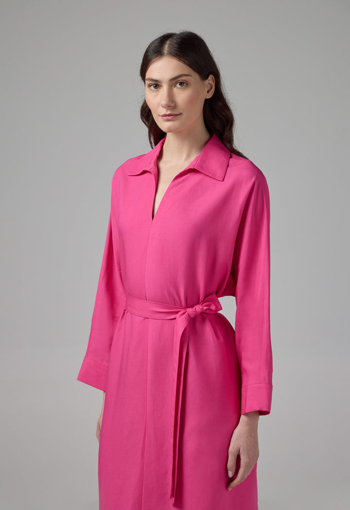 Choice Solid Belted Maxi Dress Fuchsia