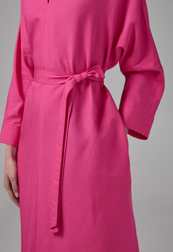 Choice Solid Belted Maxi Dress Fuchsia