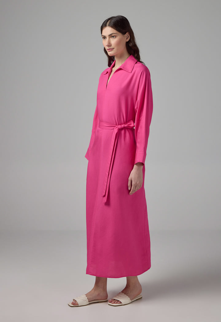 Choice Solid Belted Maxi Dress Fuchsia