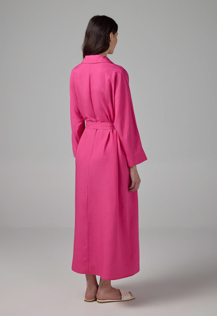Choice Solid Belted Maxi Dress Fuchsia