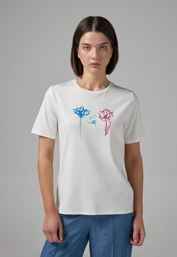 Choice Printed Round Neck T-Shirt Off White