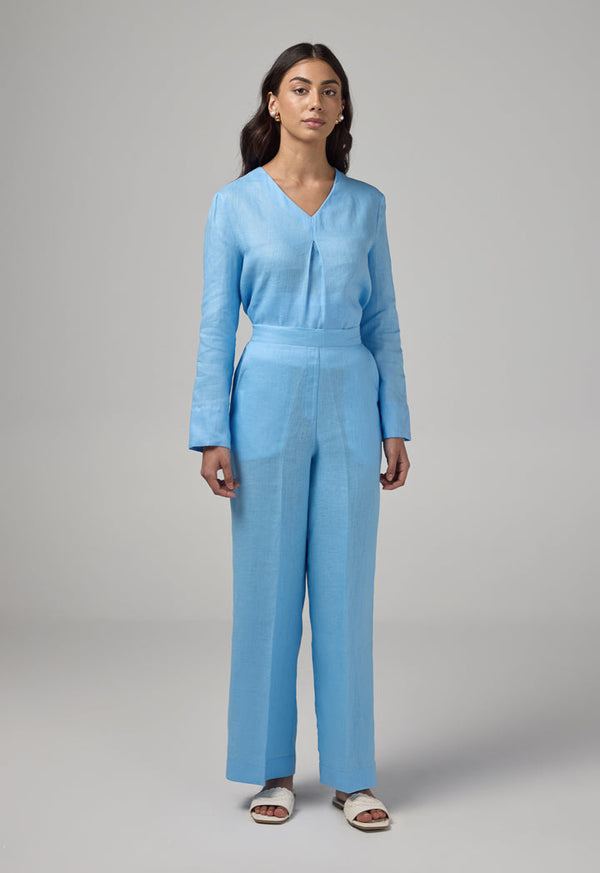 Choice Linen Wide Leg Trousers Light Blue