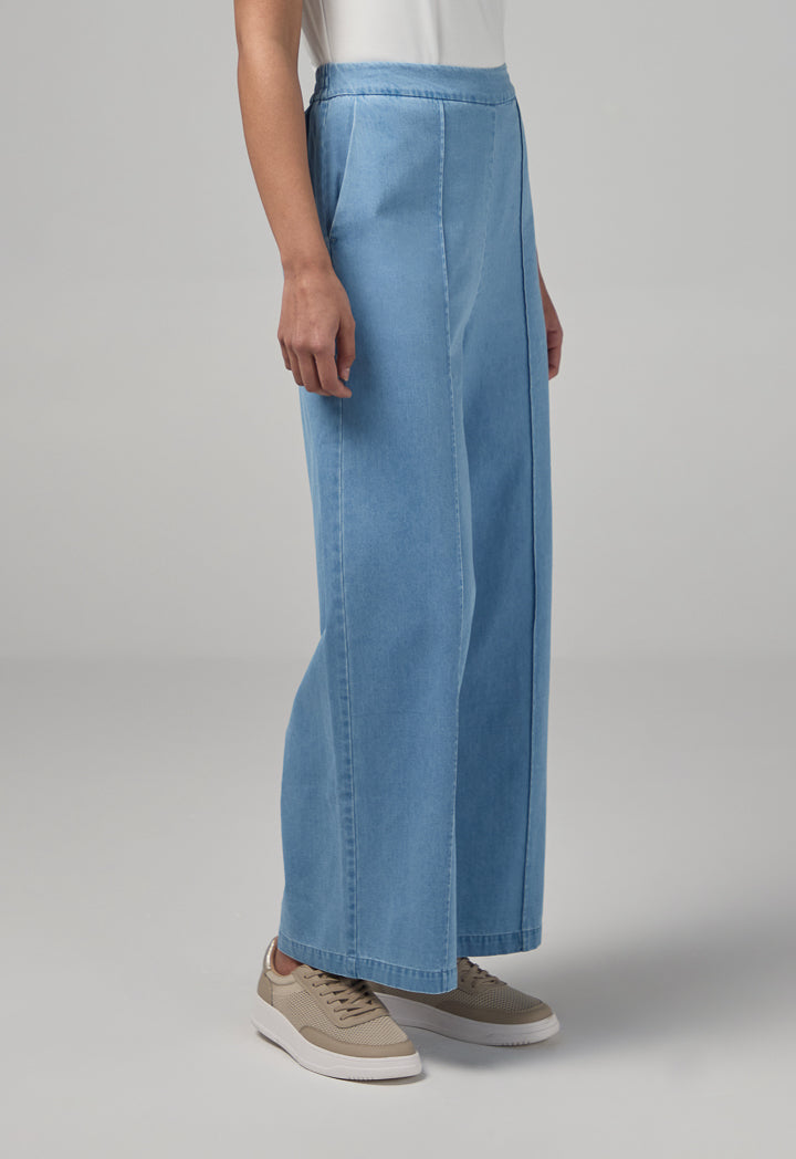 Choice Solid Wide Leg Denim Trousers Light Blue