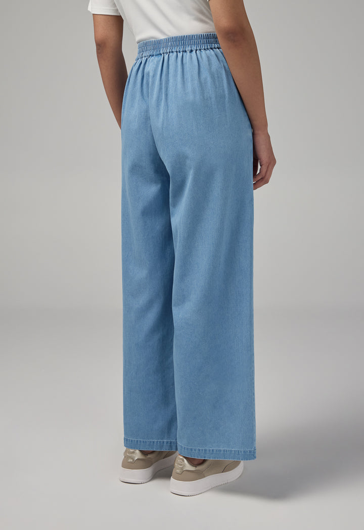 Choice Solid Wide Leg Denim Trousers Light Blue