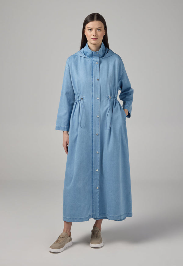 Choice Drawstring Hooded Collar Jacket Light Blue