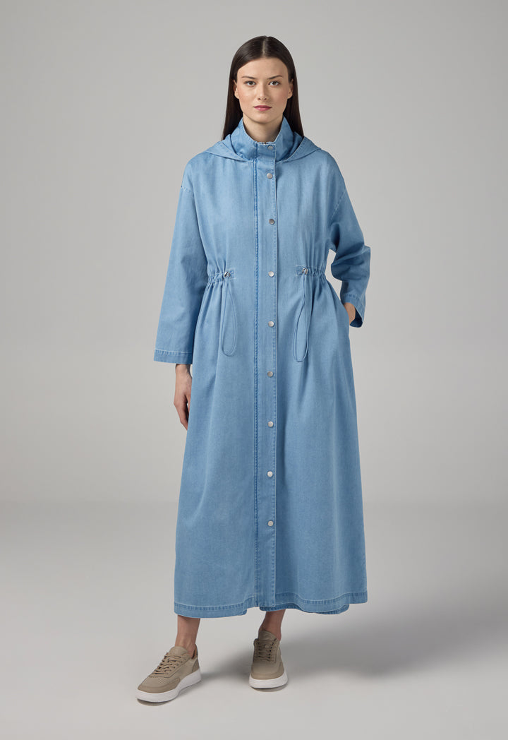 Choice Drawstring Hooded Collar Jacket Light Blue