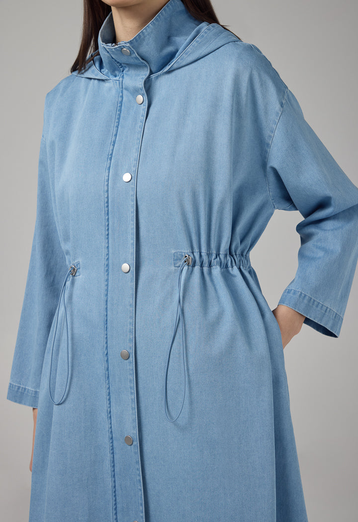 Choice Drawstring Hooded Collar Jacket Light Blue