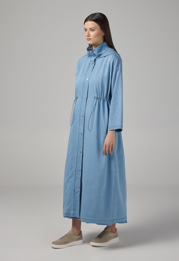 Choice Drawstring Hooded Collar Jacket Light Blue
