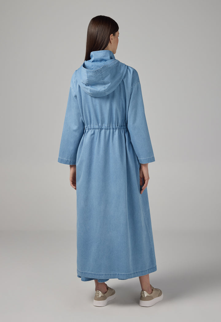 Choice Drawstring Hooded Collar Jacket Light Blue