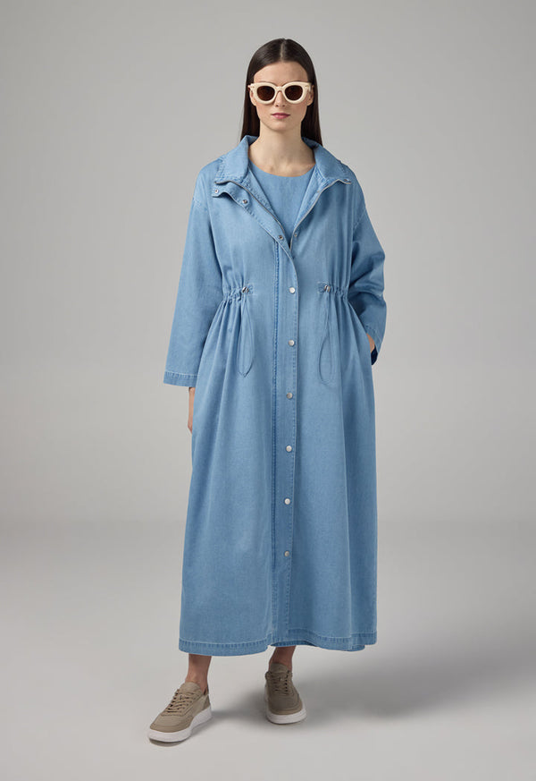 Choice Drawstring Hooded Collar Jacket Light Blue