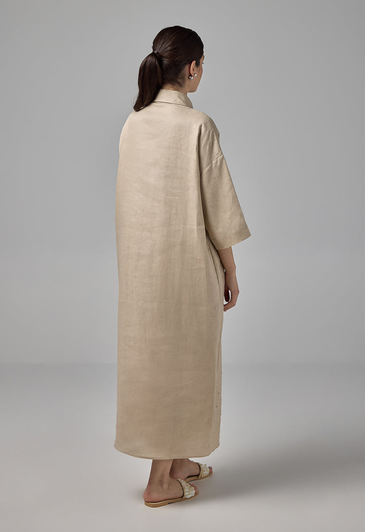 Choice Solid Crystal Embellished Dress  Sand