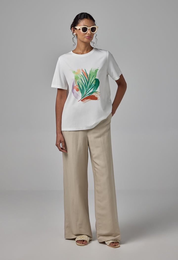 Choice Printed Motif Short Sleeve T-Shirt Off White