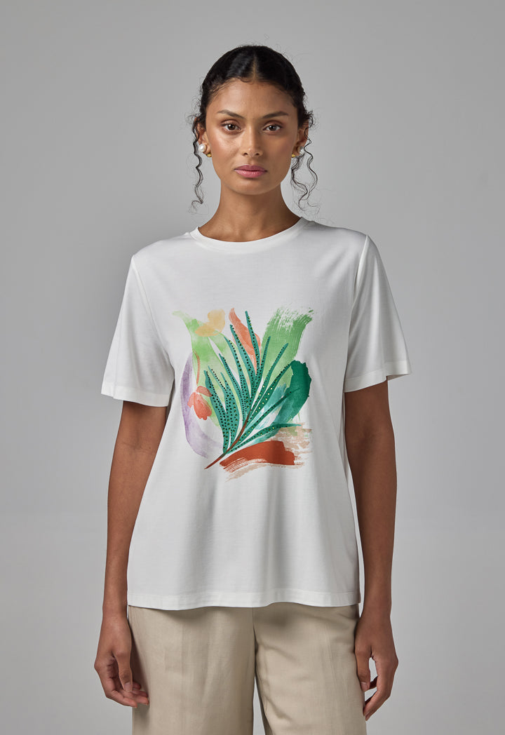 Choice Printed Motif Short Sleeve T-Shirt Off White