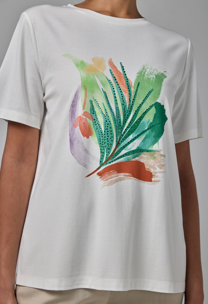 Choice Printed Motif Short Sleeve T-Shirt Off White