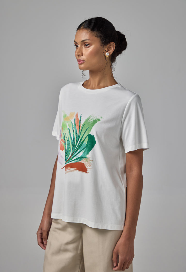 Choice Printed Motif Short Sleeve T-Shirt Off White