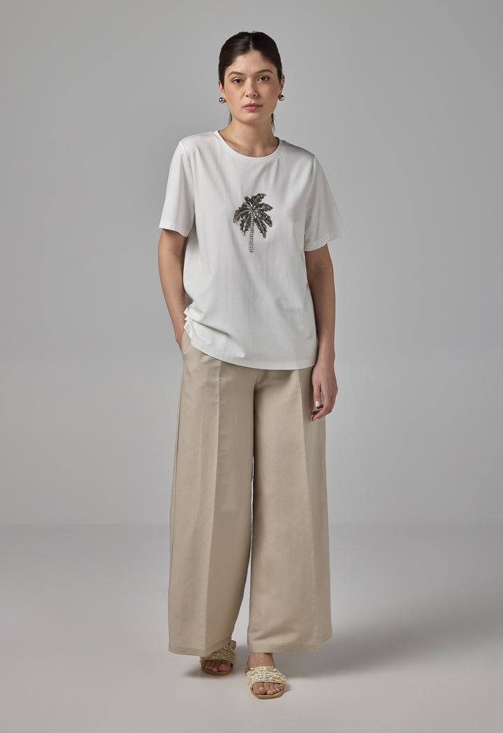 Choice Solid Crystal Embellished T-Shirt Off White