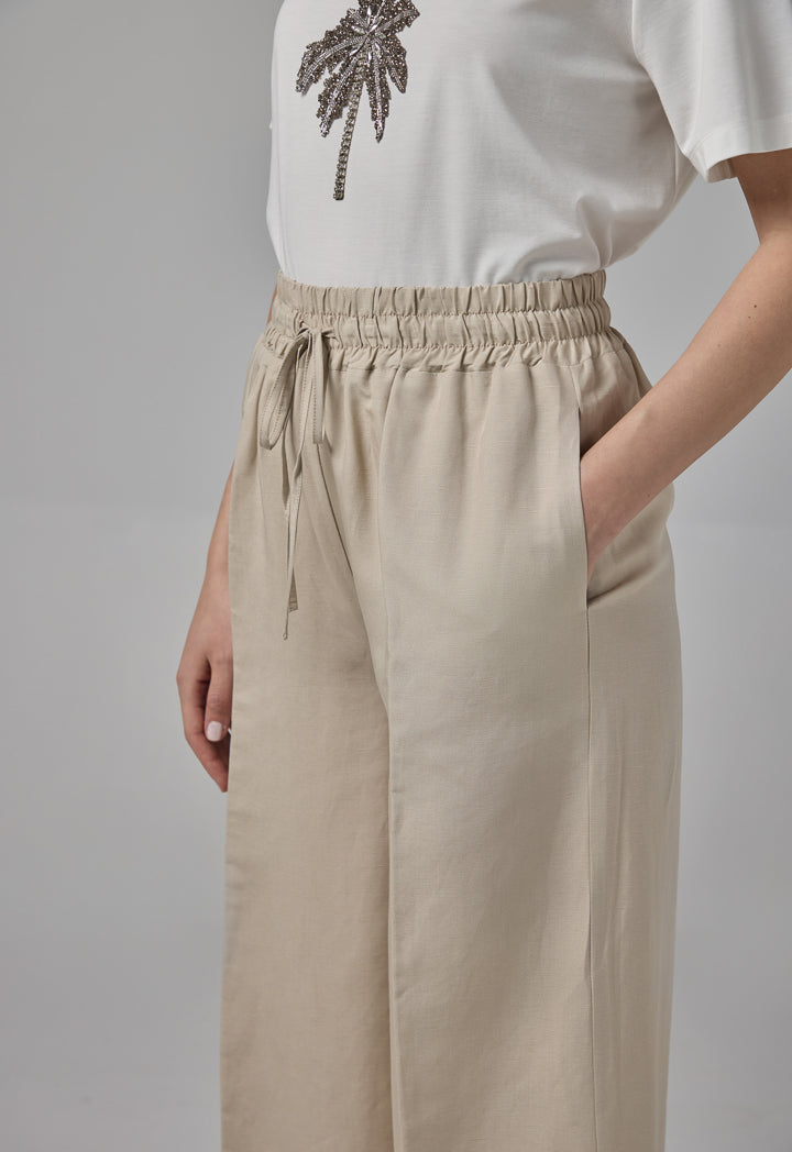 Choice Basic Elastic Waistband Linen Trousers Sand