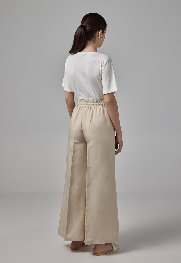Choice Basic Elastic Waistband Linen Trousers Sand