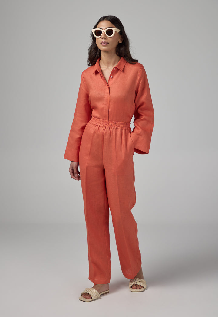 Choice Elasticated Waist Linen Trousers Orange