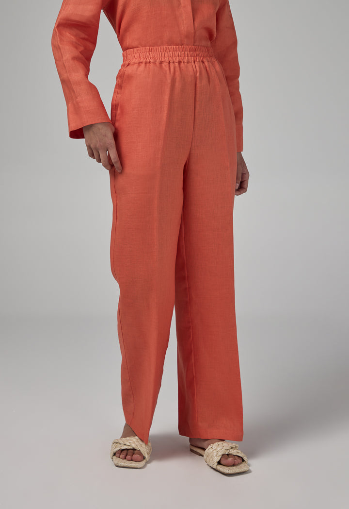 Choice Elasticated Waist Linen Trousers Orange