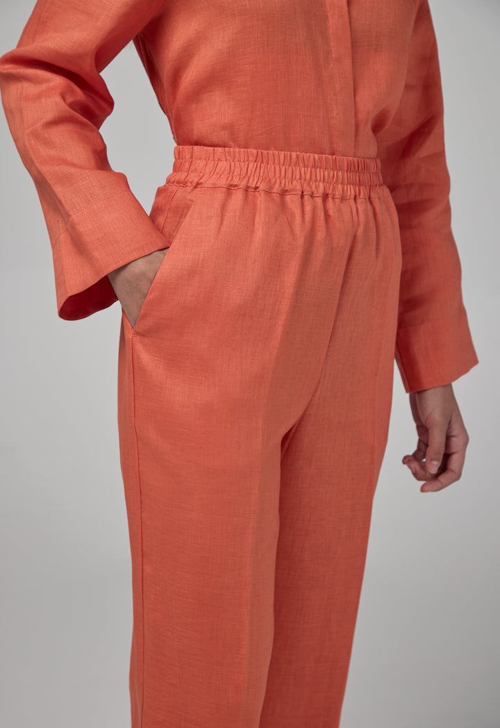 Choice Elasticated Waist Linen Trousers Orange