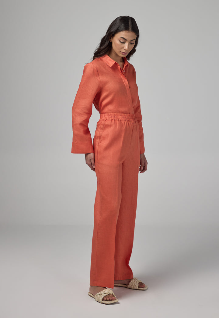 Choice Elasticated Waist Linen Trousers Orange