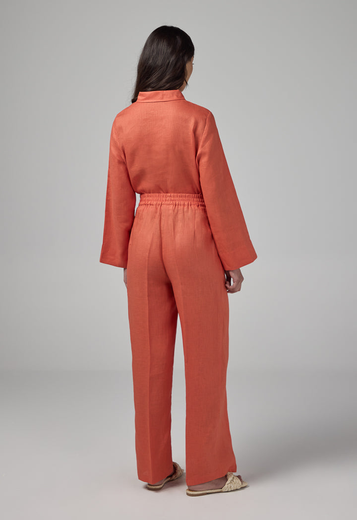 Choice Elasticated Waist Linen Trousers Orange