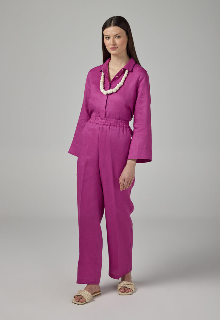 Choice Elasticated Waist Linen Trousers Purple