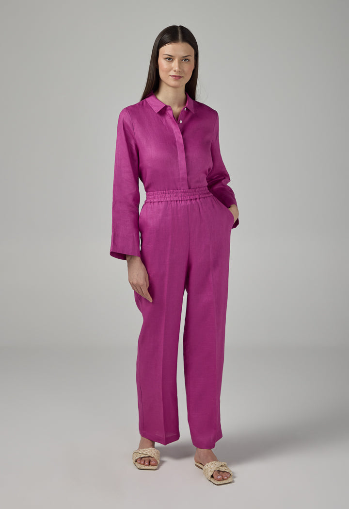 Choice Elasticated Waist Linen Trousers Purple