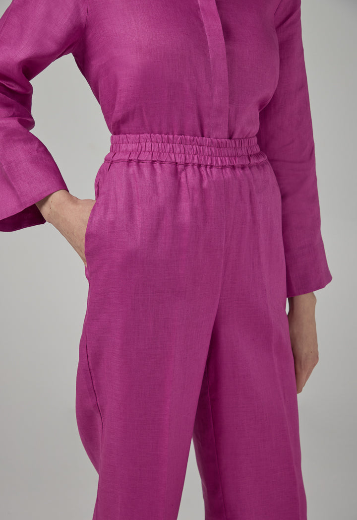 Choice Elasticated Waist Linen Trousers Purple