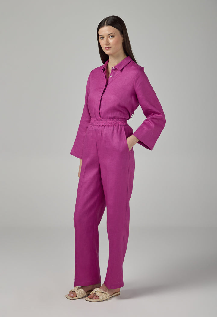 Choice Elasticated Waist Linen Trousers Purple