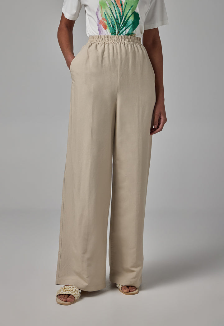 Choice Elastic Waist Wide Leg Trousers Sand