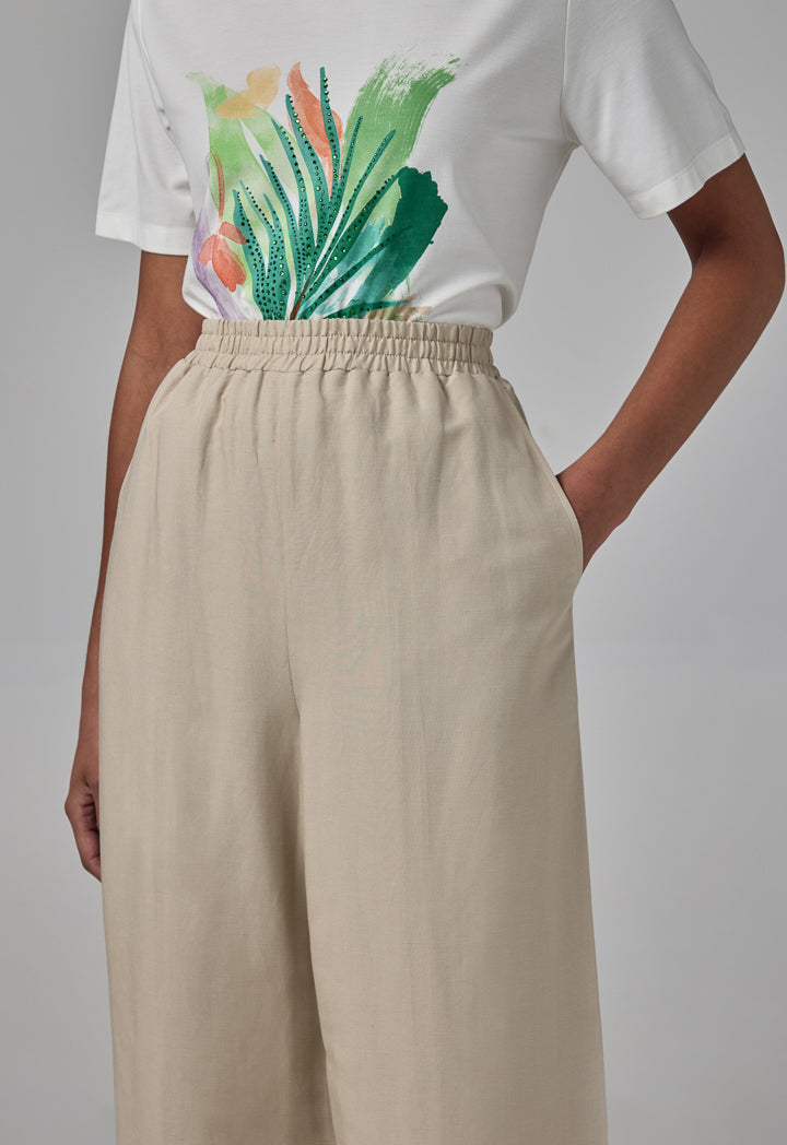 Choice Elastic Waist Wide Leg Trousers Sand