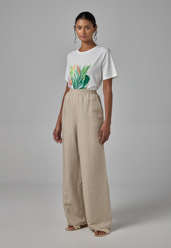 Choice Elastic Waist Wide Leg Trousers Sand