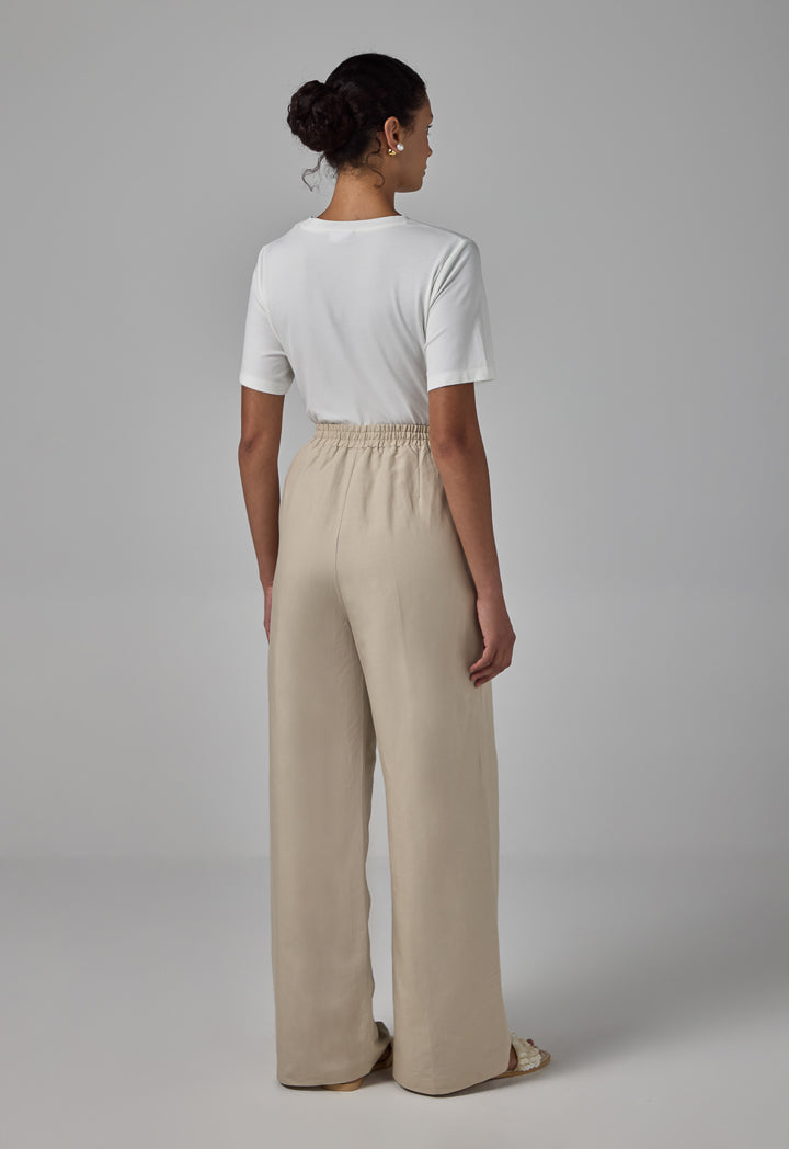 Choice Elastic Waist Wide Leg Trousers Sand