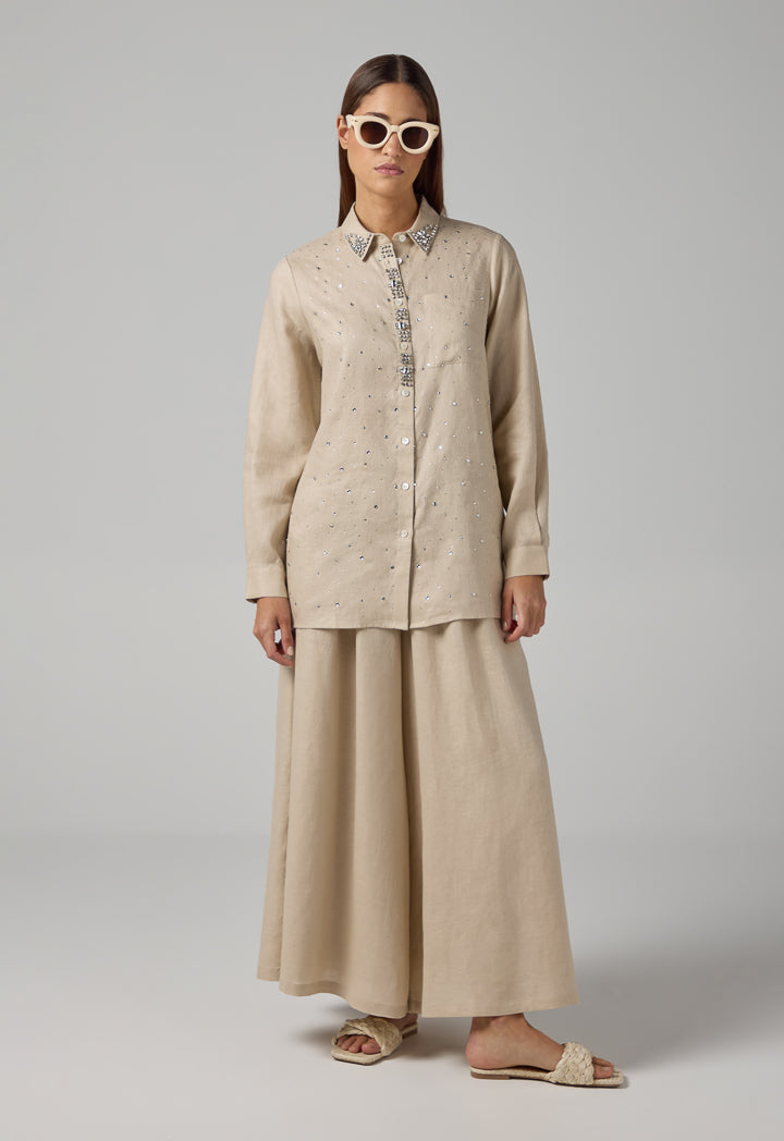 Choice Wide Leg Linen Palazzo Trousers Sand