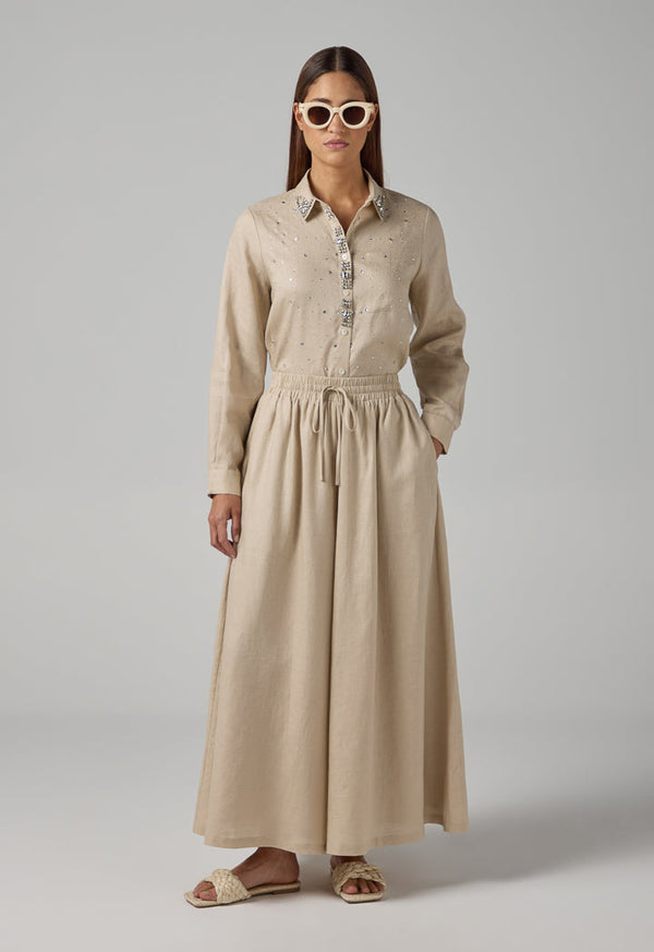 Choice Wide Leg Linen Palazzo Trousers Sand