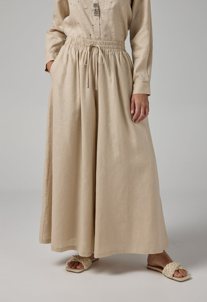 Choice Wide Leg Linen Palazzo Trousers Sand