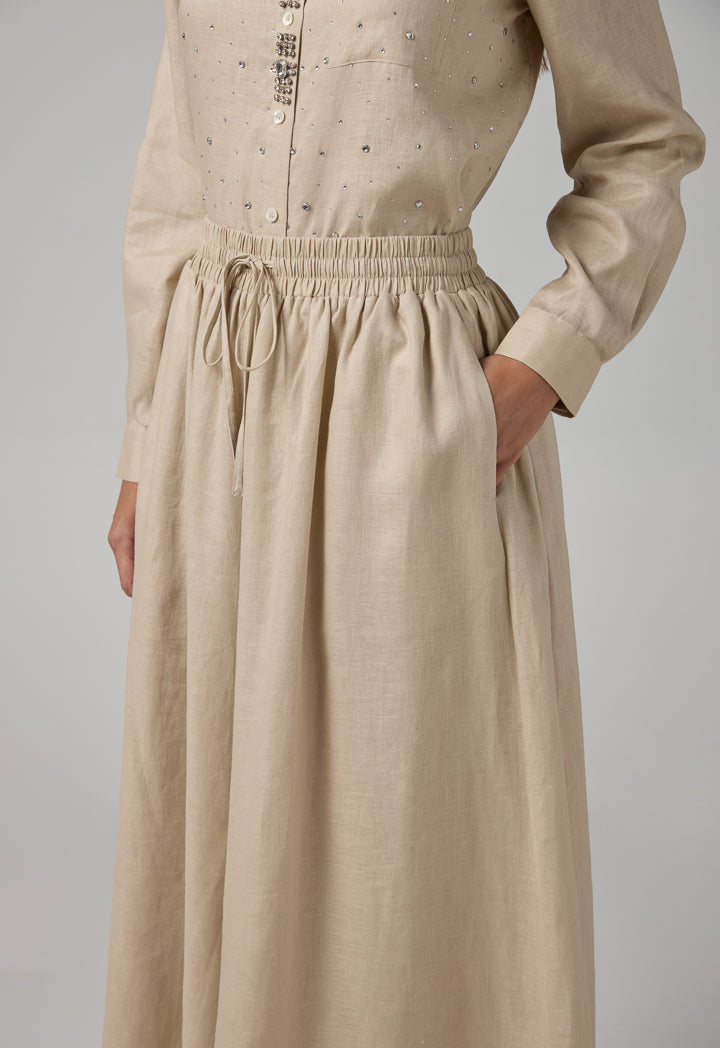 Choice Wide Leg Linen Palazzo Trousers Sand