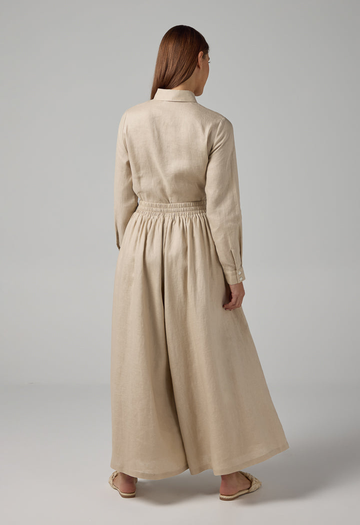 Choice Wide Leg Linen Palazzo Trousers Sand
