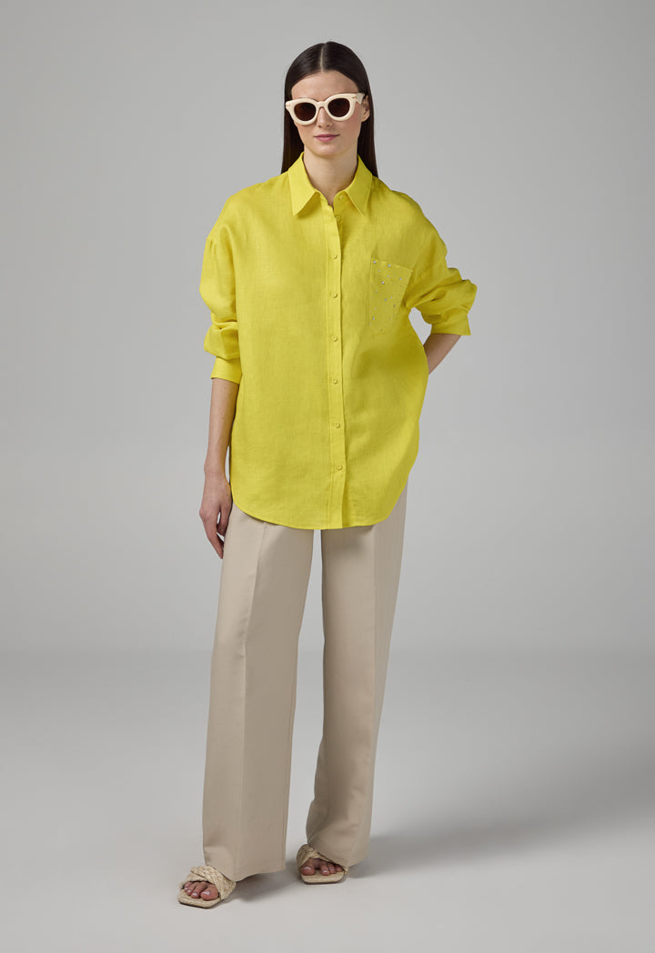 Choice Crystal Embellished Linen Shirt Lime
